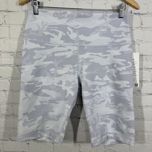 Lululemon Wunder Under Ribbed Biker Shorts Women Size 12 White Grey Camo Gym
